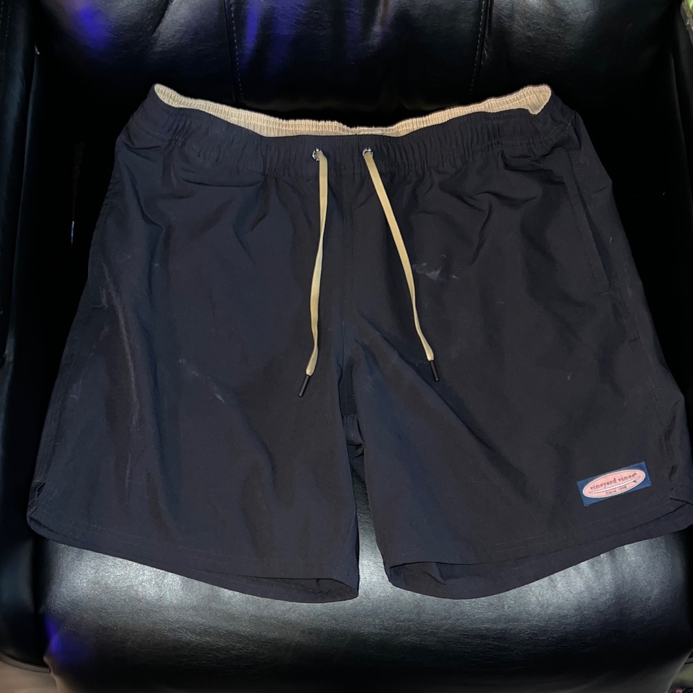Vineyard Vines Black Swim Shorts with Beige Waistband